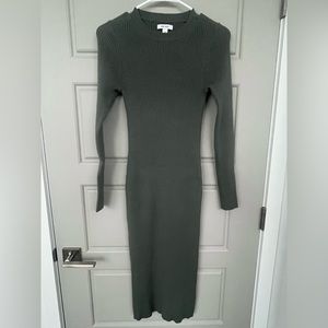 Olive green, midi, sweater dress